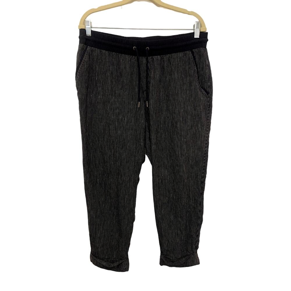 Athleta Womens 100% Linen Drawstring Blue Joggers 14P